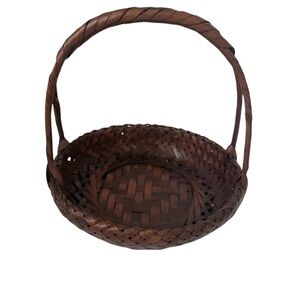 Woven Wicker Dark Brown Round Fruit Basket With A Handle